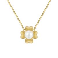 Brass Necklace, with Plastic Pearl, Flower, plated, for woman, more colors for choice, nickel, lead & cadmium free, Length:Approx 45-50 cm, Sold By PC
