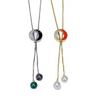 Brass Necklace, with Plastic Pearl, plated, for woman & enamel & with rhinestone, more colors for choice, nickel, lead & cadmium free, 80mm, Length:Approx 70.5 cm, Sold By PC