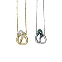 Brass náhrdelník, Mosaz, s Plastové Pearl, s 5cm extender řetězce, pro ženy & dutý, více barev na výběr, nikl, olovo a kadmium zdarma, 23mm, Délka Cca 40 cm, Prodáno By PC
