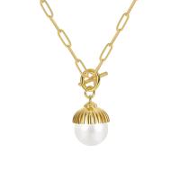 Brass Necklace with Plastic Pearl Round plated for woman nickel lead & cadmium free Length Approx 45-50 cm Sold By PC