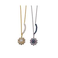 Messing Halskette, mit Kunststoff Perlen, mit Verlängerungskettchen von 5.5cm, Blume, plattiert, für Frau, keine, frei von Nickel, Blei & Kadmium, 20x20mm, Länge:ca. 20.5 cm, verkauft von PC