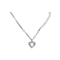 Brass Necklace, with Plastic Pearl, Heart, silver color plated, for woman & hollow, nickel, lead & cadmium free, 22x22mm, Length:Approx 49 cm, Sold By PC
