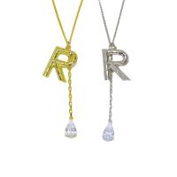 Brass Necklace, with Crystal, with 5cm extender chain, Letter R, plated, for woman, more colors for choice, nickel, lead & cadmium free, 20x29mm, Length:Approx 70 cm, Sold By PC