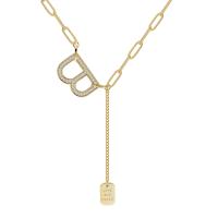 Messing Halskette, Buchstabe B, plattiert, für Frau & mit Strass, keine, frei von Nickel, Blei & Kadmium, Länge:ca. 45-50 cm, verkauft von PC
