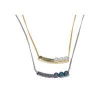 Messing Halskette, mit Kunststoff Perlen, mit Verlängerungskettchen von 6cm, plattiert, für Frau, keine, frei von Nickel, Blei & Kadmium, 35mm, Länge:ca. 42 cm, verkauft von PC