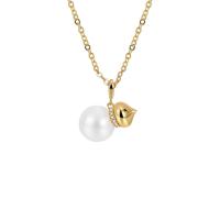 Brass Necklace, with Plastic Pearl, Calabash, plated, for woman & with rhinestone, more colors for choice, nickel, lead & cadmium free, Length:Approx 45-50 cm, Sold By PC