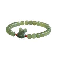 Bracelets de pierres précieuses, Hetian Jade, lapin, pour femme, vert, protéger l'environnement, sans nickel, plomb et cadmium, 6x7mm, Longueur:Environ 18.5 cm, Vendu par PC