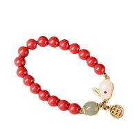 Fashion Cinnabar Bracelet, with Brass, Rabbit, gold color plated, different materials for choice & for woman & with rhinestone, more colors for choice, 8mm, Length:Approx 18.5 cm, Sold By PC