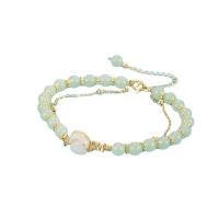 Gemstone Bracelets Hetian Jade with Brass Rabbit gold color plated for woman light green Length Approx 18.5 cm Sold By PC