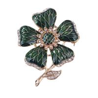 Enamel Brooch, Tibetan Style, Flower, fashion jewelry & for woman & with rhinestone, green, nickel, lead & cadmium free, 40x50mm, Sold By PC