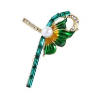 Enamel Brooch Zinc Alloy with Plastic Pearl Butterfly for woman & with rhinestone nickel lead & cadmium free Sold By PC