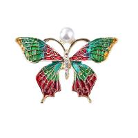Enamel Brooch, Tibetan Style, with Plastic Pearl, Butterfly, for woman & with rhinestone, nickel, lead & cadmium free, 48x35mm, Sold By PC