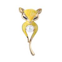 Enamel Brooch, Tibetan Style, with Plastic Pearl, Fox, fashion jewelry & for woman, yellow, nickel, lead & cadmium free, 25x50mm, Sold By PC
