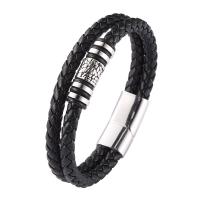 PU Leather Cord Bracelets with 316 Stainless Steel Double Layer & Unisex 12mm Sold By PC