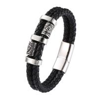 PU Leather Cord Bracelets, with 316 Stainless Steel, Double Layer & different length for choice & for man, more colors for choice, 12mm, Sold By PC