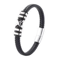 Bracelets cordon PU, Microfibre PU, avec Acier inoxydable 316, longueur différente pour le choix & unisexe, noire, 8mm, Vendu par PC