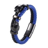 PU Leather Cord Bracelets, Microfiber PU, with 316 Stainless Steel, Skull, Vacuum Ion Plating, different length for choice & for man, more colors for choice, 12mm, Sold By PC