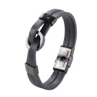 PU Leather Cord Bracelets Microfiber PU with 316 Stainless Steel Vacuum Ion Plating vintage & for man black 12mm Sold By PC