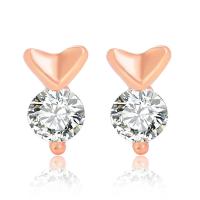 Zinc Alloy Stud Earring Heart rose gold color plated fashion jewelry & for woman & with rhinestone rose gold color nickel lead & cadmium free Sold By Pair