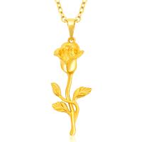 Tibetan Style Flower Pendants, Rose, gold color plated, DIY, golden, nickel, lead & cadmium free, 15x42mm, Sold By PC