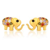 Zinc Alloy Stud Earring Elephant gold color plated fashion jewelry & micro pave cubic zirconia & for woman golden nickel lead & cadmium free Sold By Pair