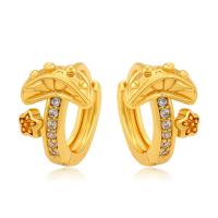 Brass Huggie Hoop Earring Copper Alloy mushroom gold color plated fashion jewelry & for woman & with rhinestone golden nickel lead & cadmium free Sold By Pair