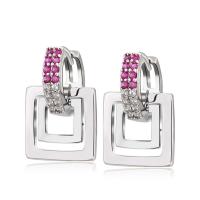 Zinc Alloy Drop Earrings Square platinum color plated fashion jewelry & for woman & with rhinestone nickel lead & cadmium free Sold By Pair