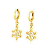 Zinc Alloy Drop Earrings Snowflake gold color plated fashion jewelry & micro pave cubic zirconia & for woman golden nickel lead & cadmium free Sold By Pair