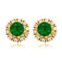 Zinc Alloy Stud Earring Flower gold color plated vintage & for woman & with rhinestone green nickel lead & cadmium free Sold By Pair