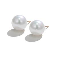 Tibetan Style Stud Earring, Plastic Pearl, with Tibetan Style, Round, gold color plated, fashion jewelry & for woman, white, 12mm, Sold By Pair