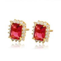 Zinc Alloy Stud Earring Square gold color plated vintage & for woman & with rhinestone red nickel lead & cadmium free Sold By Pair