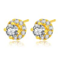 Zinc Alloy Stud Earring gold color plated fashion jewelry & micro pave cubic zirconia & for woman golden nickel lead & cadmium free Sold By Pair