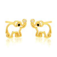 Zinc Alloy Stud Earring Elephant gold color plated fashion jewelry & for woman & with rhinestone golden nickel lead & cadmium free Sold By Pair