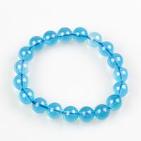 Gemstone Bracelets, Aquamarine, Round, Unisex & different size for choice, more colors for choice, Sold By Strand