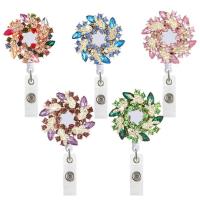ABS Plastic Badge Holder, with Tibetan Style, Flower, Unisex & retractable & with rhinestone, more colors for choice, 85x32mm, Sold By PC