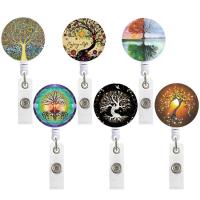 ABS Plastic Badge Holder, with Tibetan Style, Round, Unisex & retractable, more colors for choice, 85x32mm, Sold By PC