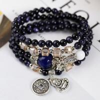 Natural Blue Goldstone Bracelets, with Tibetan Style, multilayer & folk style & for woman, Length:Approx 65 cm, Sold By PC
