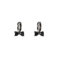 Cubic Zirconia Micro Pave Brass Earring, Bowknot, gun black plated, micro pave cubic zirconia & for woman, 19x14mm, Sold By Pair