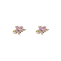 Cubic Zirconia Micro Pave Brass Earring, Heart, gold color plated, micro pave cubic zirconia & for woman, 6x10mm, Sold By Pair
