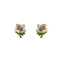 Brass Stud Earring Flower gold color plated for woman & enamel multi-colored Sold By Pair
