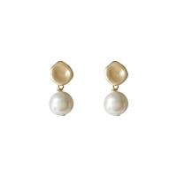 Freshwater Pearl Earrings, Brass, with Freshwater Pearl, gold color plated, for woman, 10x22mm, Sold By Pair