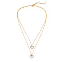 Multi Layer Necklace, Tibetan Style, with 2.36 inch extender chain, Heart, gold color plated, Double Layer & for woman & with rhinestone & hollow, 41cm,46cm, Sold By PC