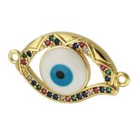Connecteur Evil Eye, laiton, Mauvais œil, Placage de couleur d'or, bijoux de mode & DIY & pavé de micro zircon & émail, multicolore, 29x16x4mm, Trou:Environ 1.5mm, Vendu par PC