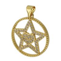 Cubic Zirconia Micro Pave Brass Pendant, Round, gold color plated, fashion jewelry & DIY & micro pave cubic zirconia, golden, 21x23x2.50mm, Hole:Approx 3mm, Sold By PC