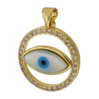 Złe oko wisiorki, Mosiądz, Koło, Platerowane w kolorze złota, biżuteria moda & DIY & złe oko wzór & mikro utorować cyrkonia & emalia, złoty, 20x22.50x4mm, otwór:około 3mm, sprzedane przez PC