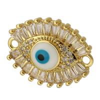 Evil Eye Connector, Brass, gold color plated, fashion jewelry & DIY & micro pave cubic zirconia & enamel, golden, 20x15x4mm, Hole:Approx 1.5mm, Sold By PC