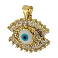 Evil Eye Pendler, Messing, guldfarve belagt, mode smykker & du kan DIY & Micro Pave cubic zirconia & emalje, gylden, 19x18x5mm, Hole:Ca. 3mm, Solgt af PC