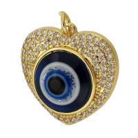 Złe oko wisiorki, Mosiądz, Serce, Platerowane w kolorze złota, biżuteria moda & DIY & złe oko wzór & mikro utorować cyrkonia & emalia, wielokolorowy, 21x21x6mm, otwór:około 3mm, sprzedane przez PC