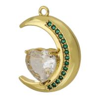 Cubic Zirconia Micro Pave Brass Pendant, Moon, gold color plated, fashion jewelry & DIY & micro pave cubic zirconia, two different colored, 20x26x6mm, Hole:Approx 1.5mm, Sold By PC