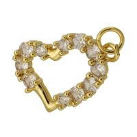 Cubic Zirconia Micro Pave Brass Pendant, Heart, gold color plated, fashion jewelry & DIY & micro pave cubic zirconia, golden, 21x15x3mm, Hole:Approx 3mm, Sold By PC
